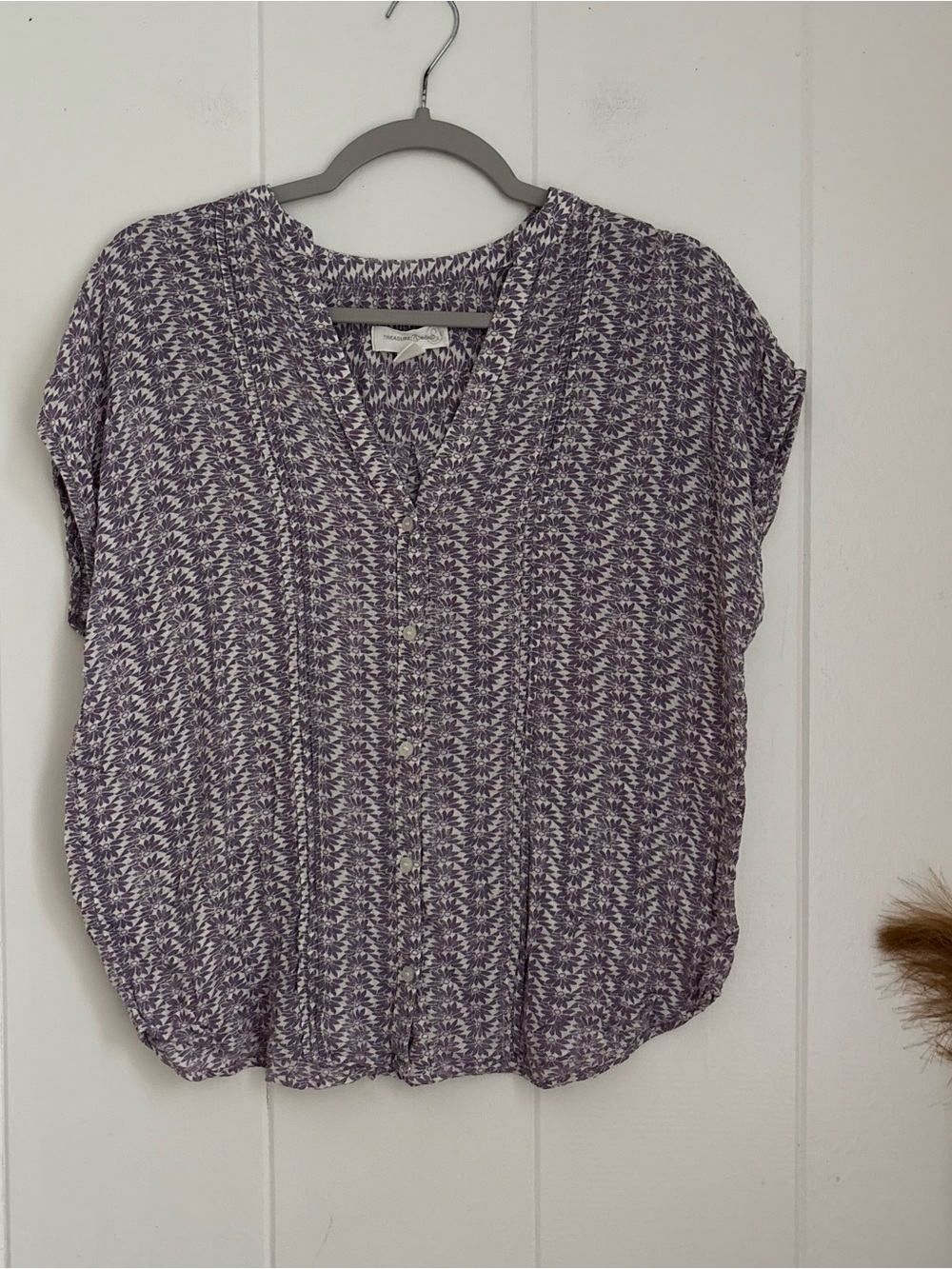 Treasure & Bond Lavender Floral Button-Up Top
